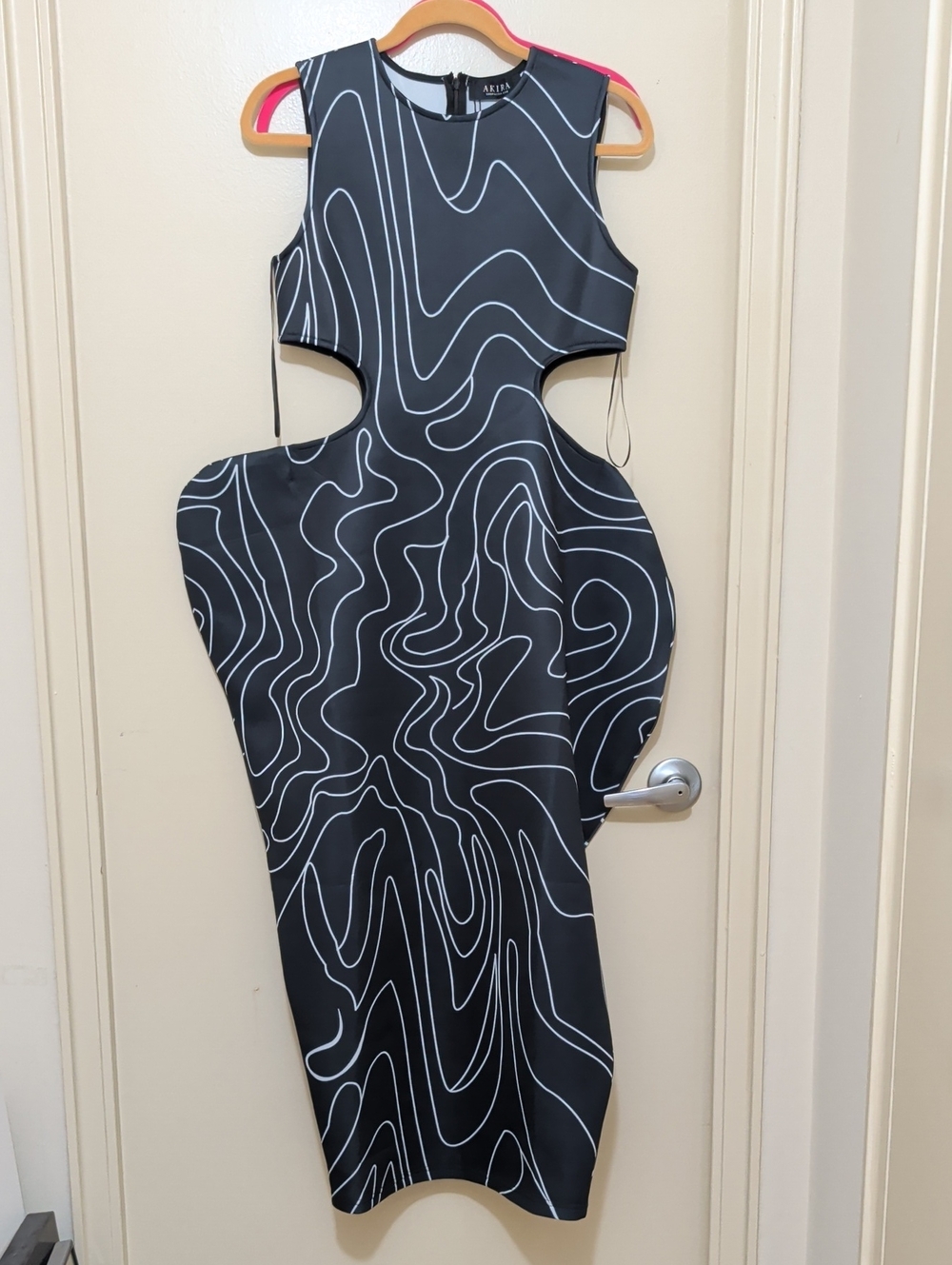 AKIRA Black Dress with White Swirl Lines